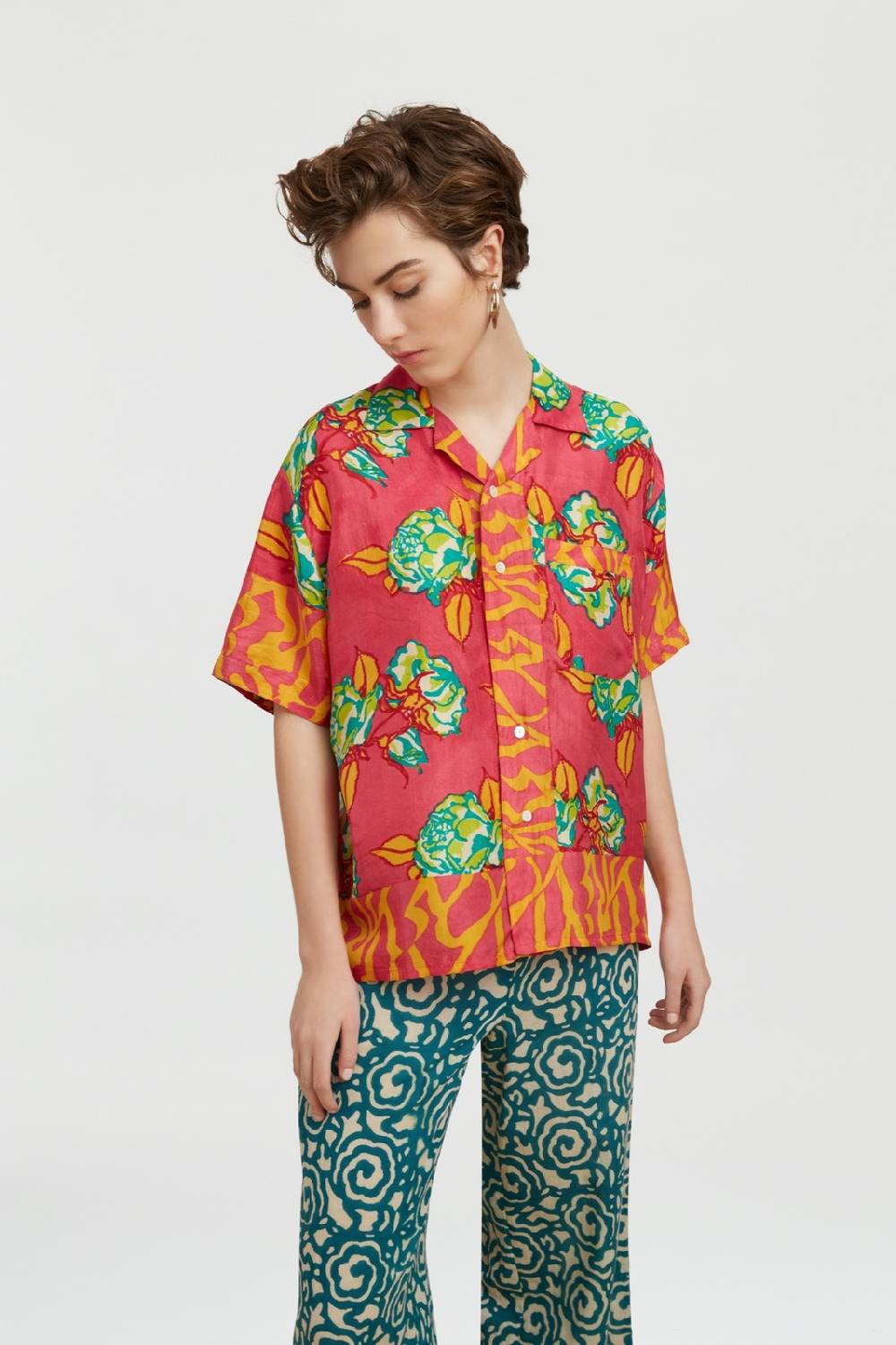 Lisa Corti camicia bowling rosa spina geranium Fino al 55% di sconto