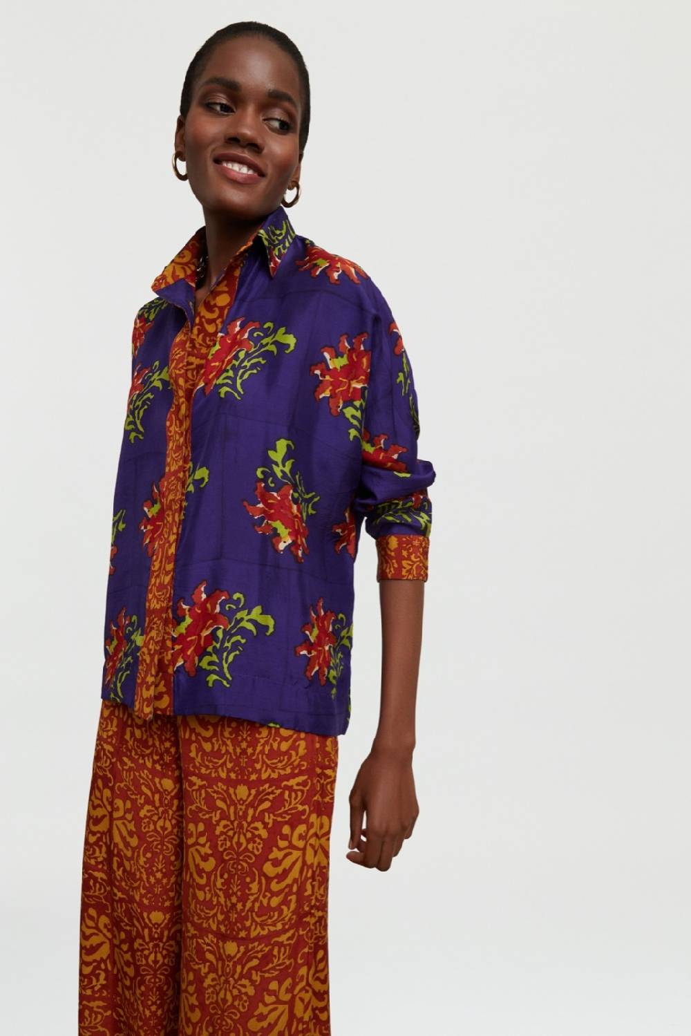 Lisa Corti camicia dahlia tangeri flower purple Super sconto