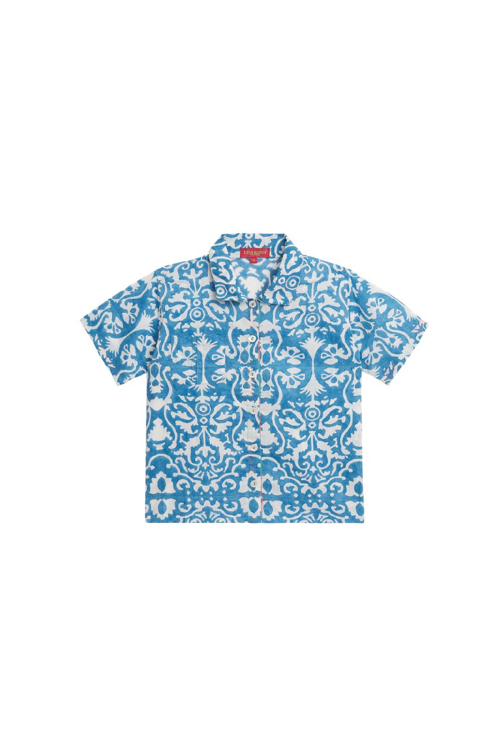 Lisa Corti camicia pietro damask design white blue Officina
