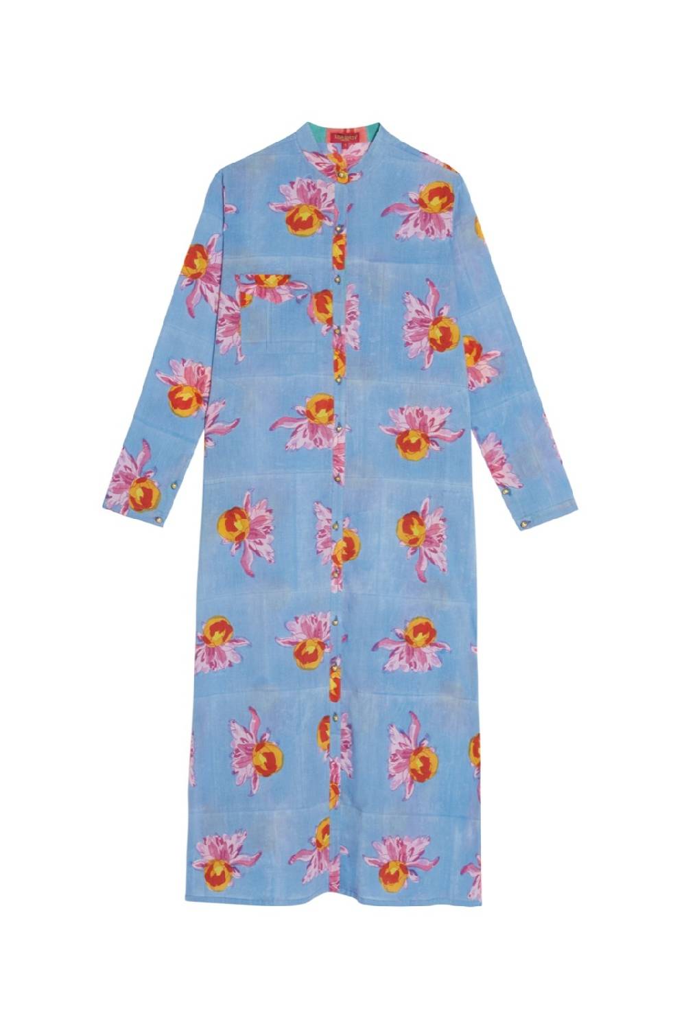 Lisa Corti kurta lunga aperta arabesque flower light blue Nuovo