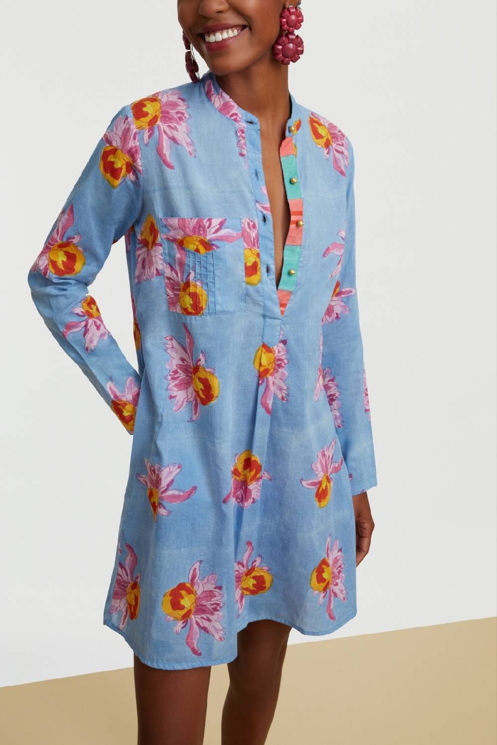 Lisa Corti kurta corta arabesque flower light blue Qualità