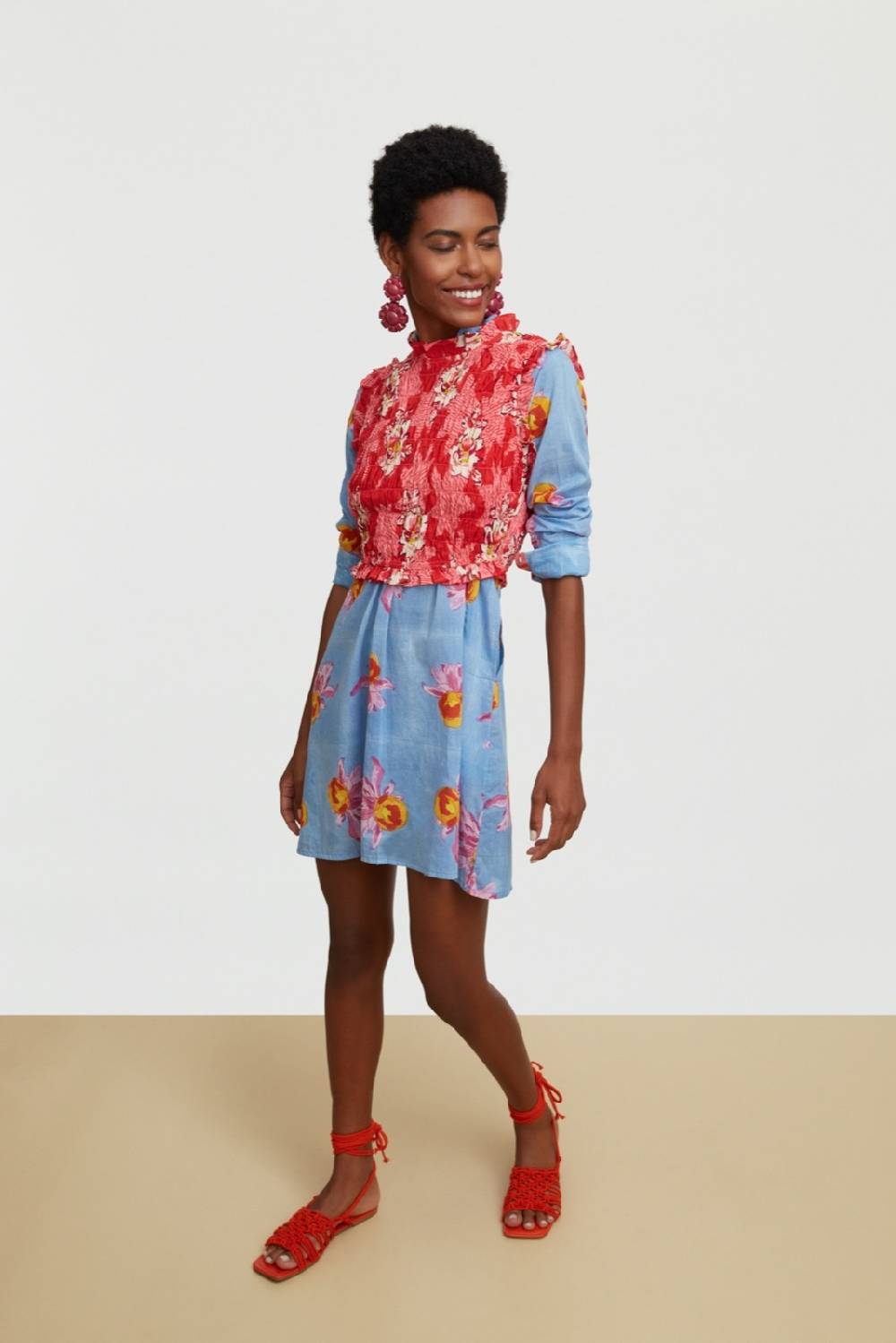 Lisa Corti kurta corta arabesque flower light blue Qualità