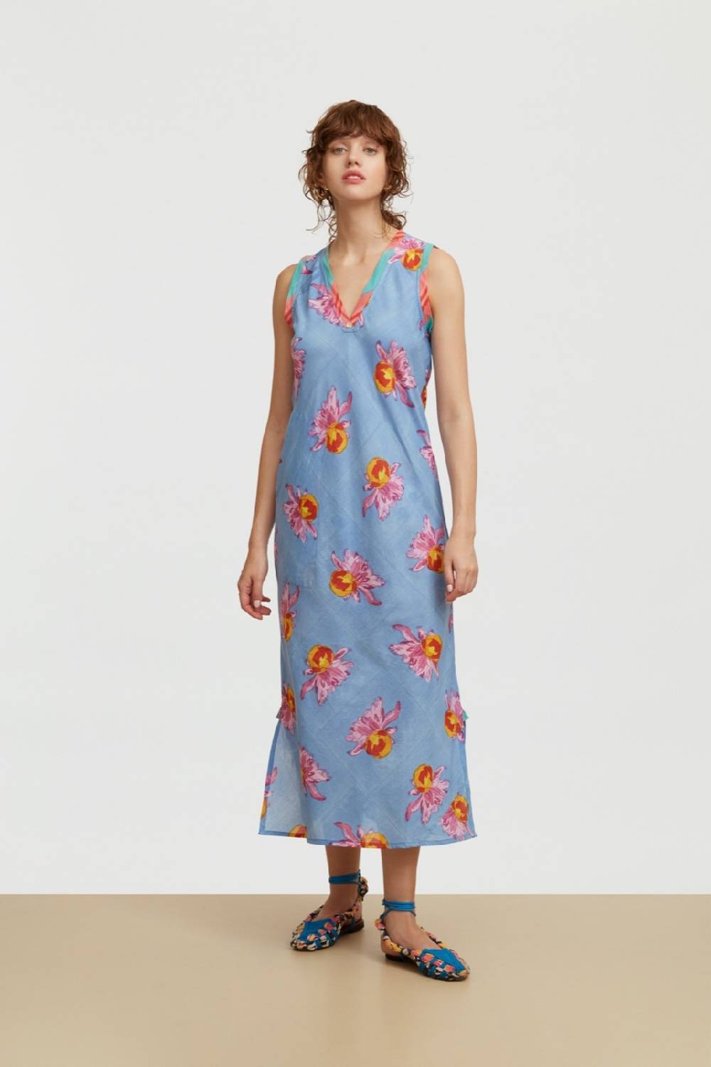 Lisa Corti abito cheack arabesque flower light blue