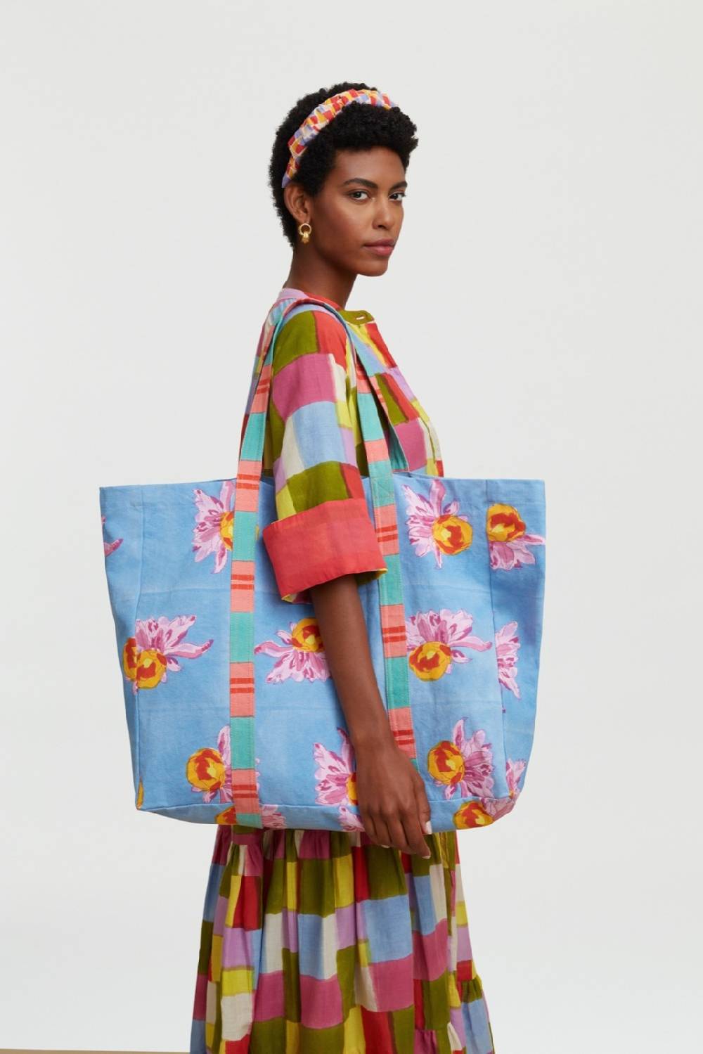 Lisa Corti borsa shopping arabesque flower light blue