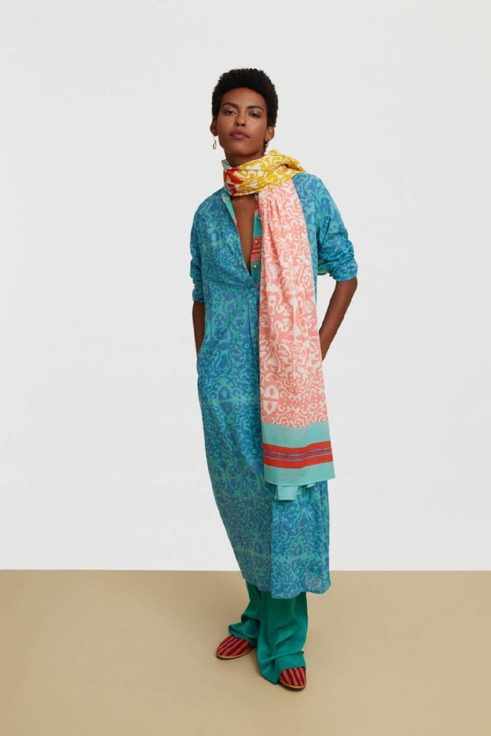 Lisa Corti kurta lunga damask design blue Shopping Online
