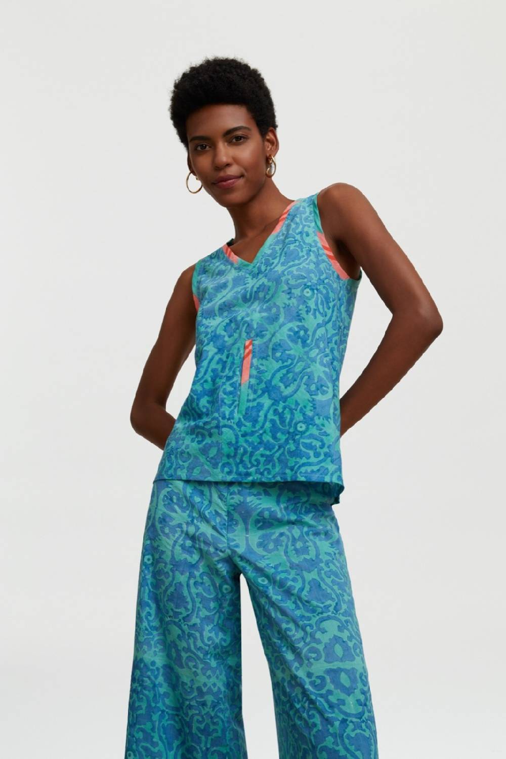 Lisa Corti top banyan damask design blue Affare Del Giorno