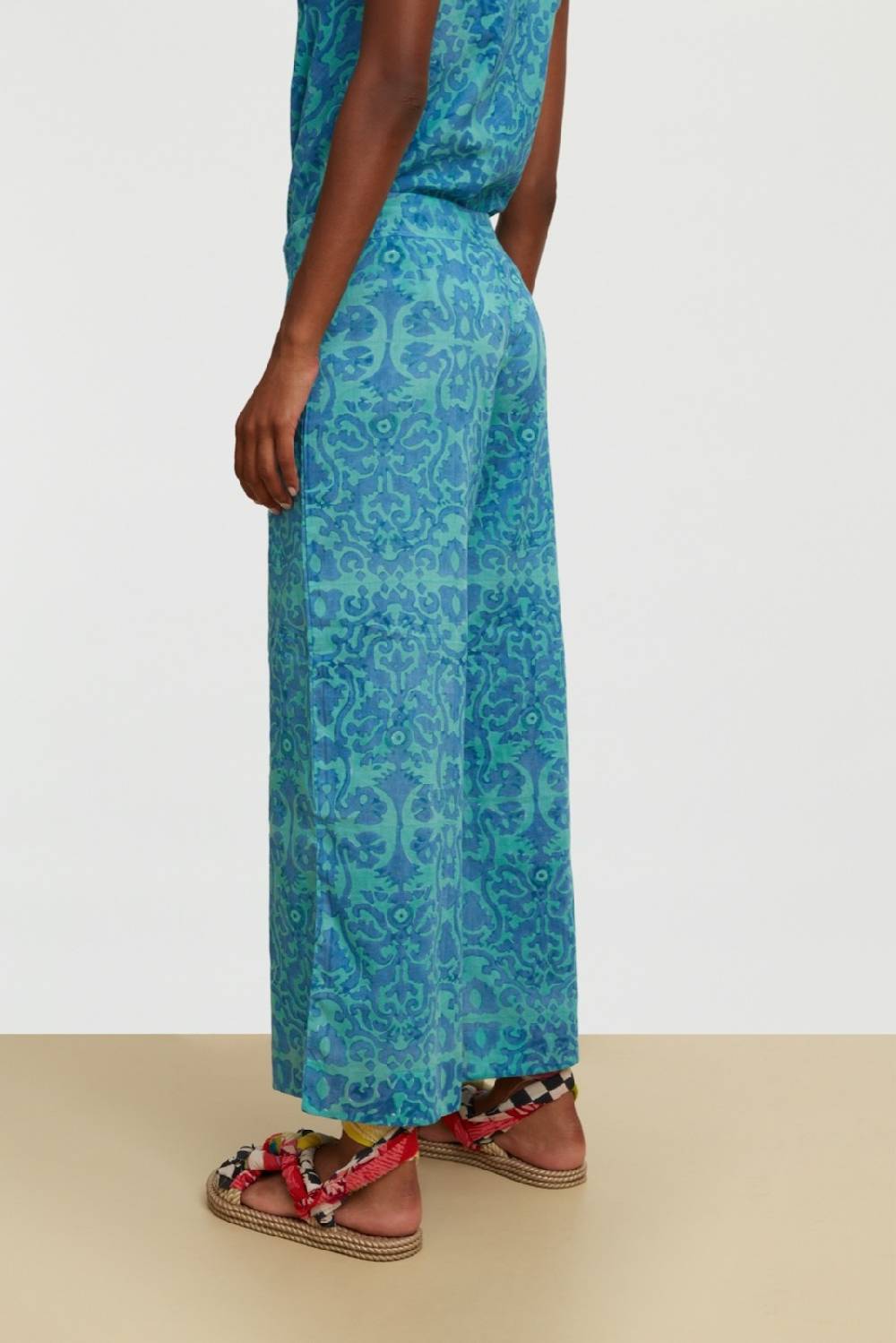 Lisa Corti pantalone cabana damask design blue Prezzo Ridotto