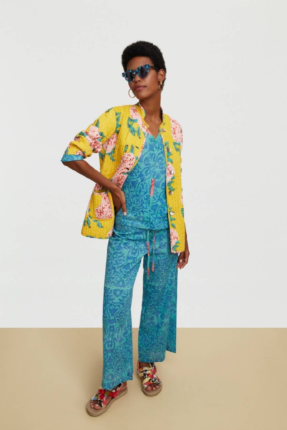 Lisa Corti pantalone cabana damask design blue Prezzo Ridotto