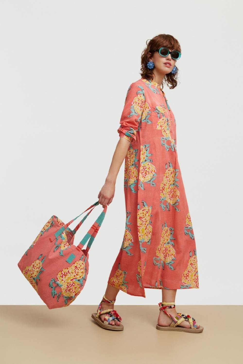 Lisa Corti kurta lunga leopard flower old pink Sconto