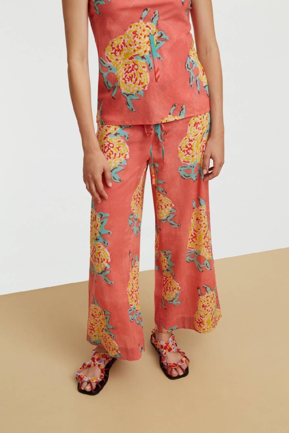 Lisa Corti pantalone cabana leopard flower old pink Offerte