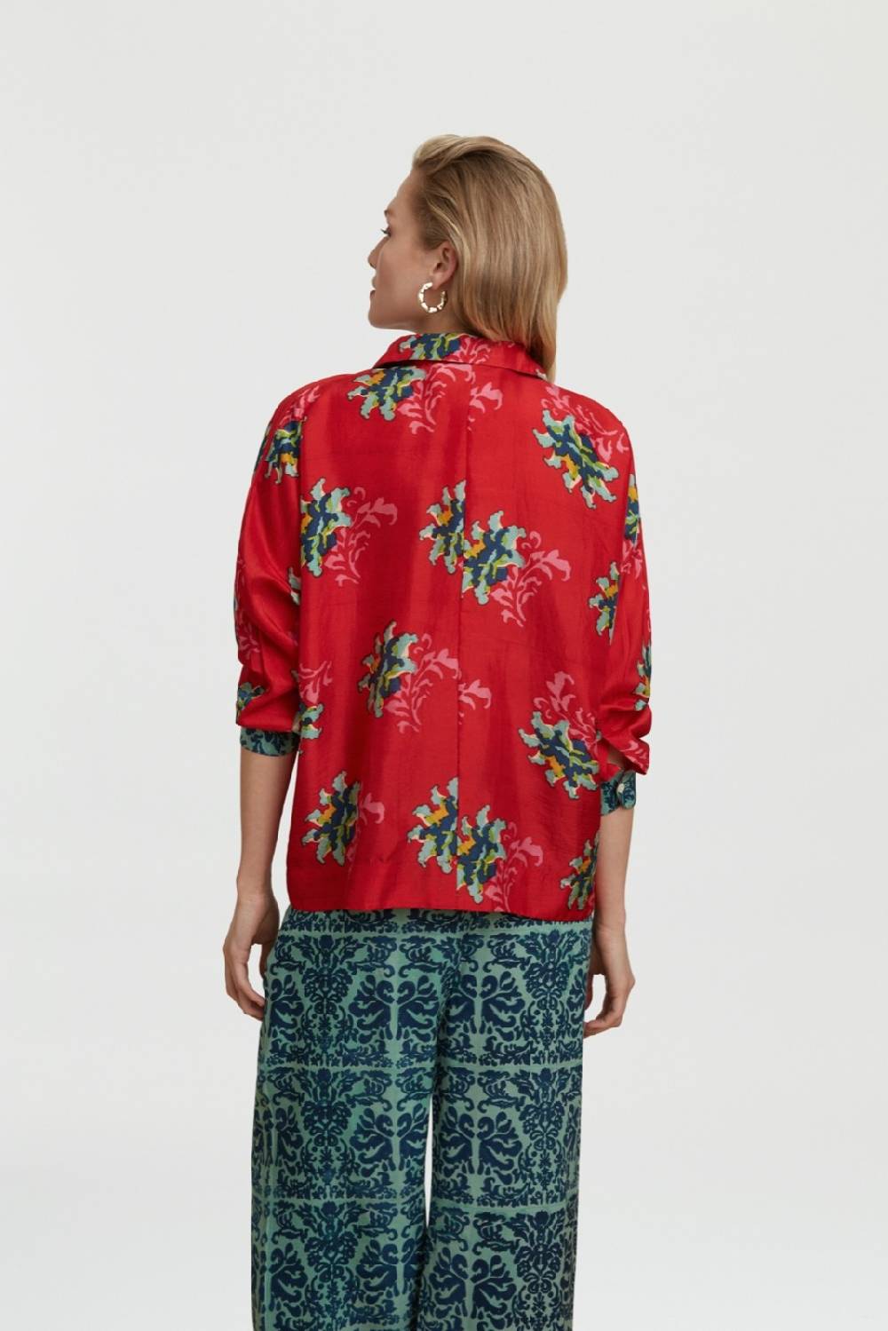 Lisa Corti camicia dahlia tangeri flower coral Vendita Economica