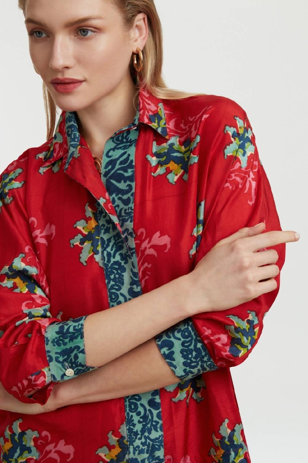 Lisa Corti camicia dahlia tangeri flower coral Vendita Economica
