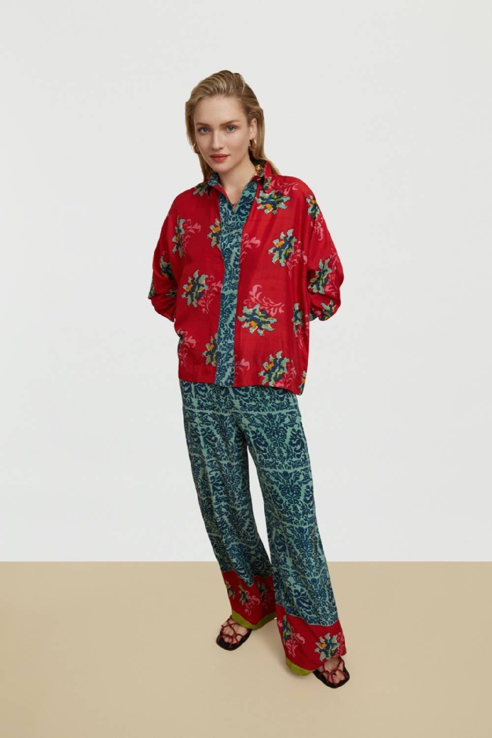 Lisa Corti camicia dahlia tangeri flower coral Vendita Economica