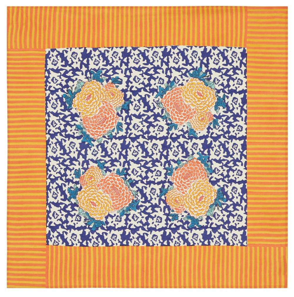 Lisa Corti telo cotone 110x110cm arabesque corolla blue natural