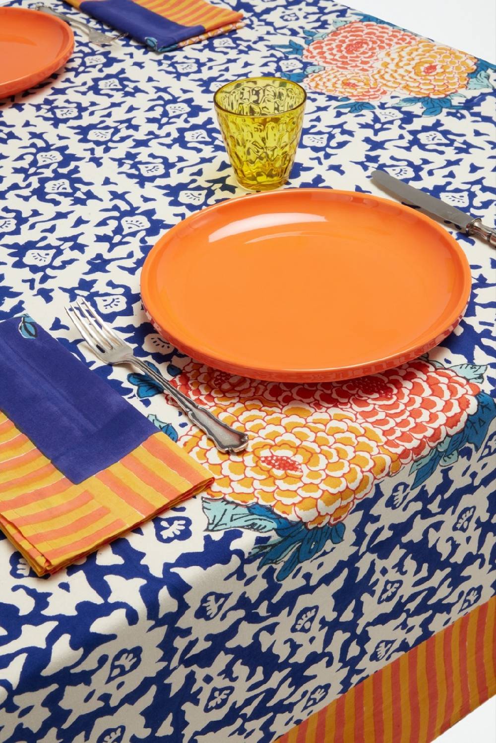 Lisa Corti telo cotone 220x350cm arabesque corolla blue natural Comprare a buon mercato