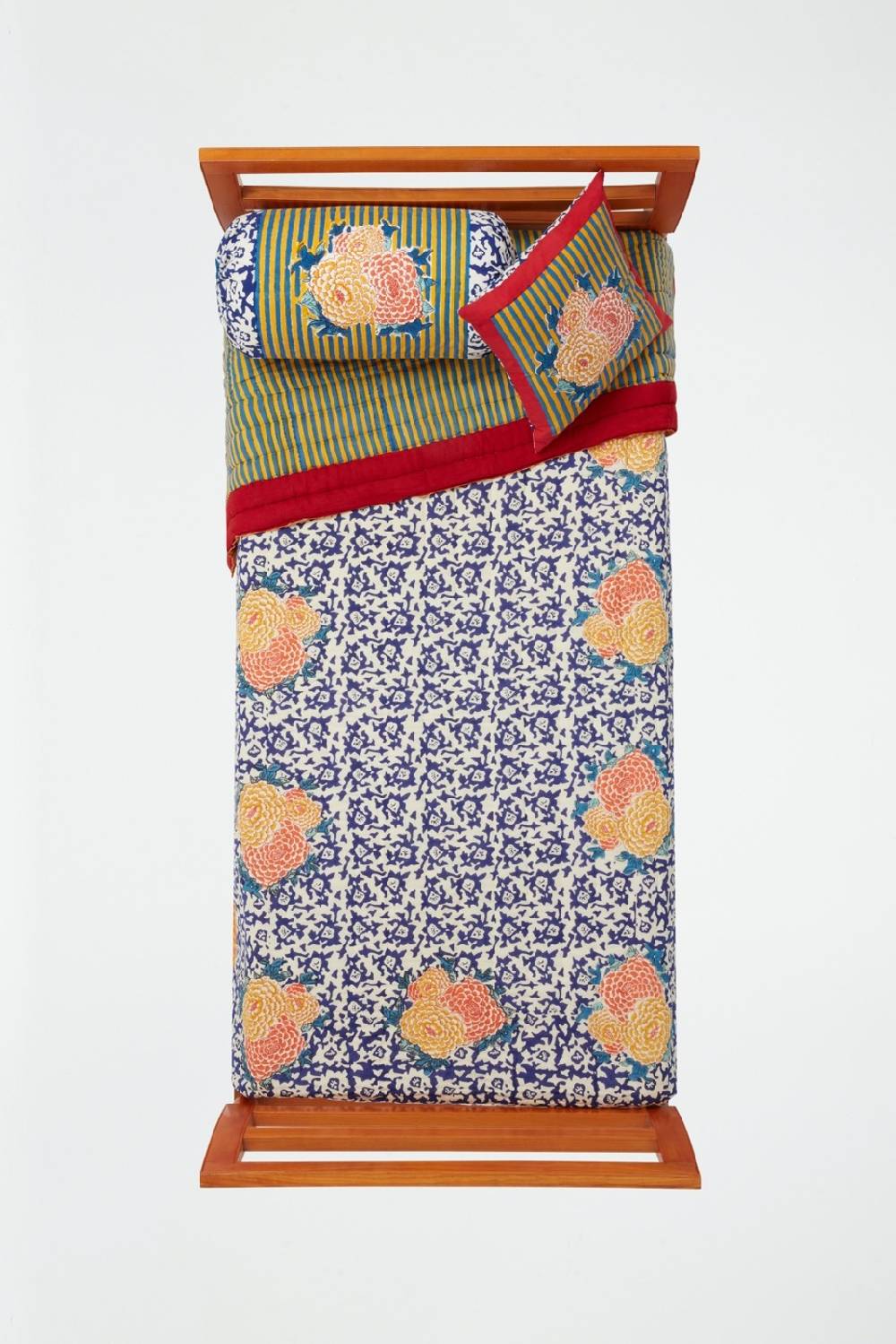 Lisa Corti trapunta reversibile 180x270cm arabesque corolla blue natural Promozione temporanea