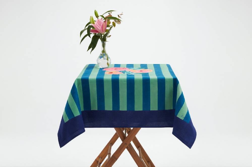 Lisa Corti telo cotone 110x110cm nizam stripes blue green Offerta Anniversario