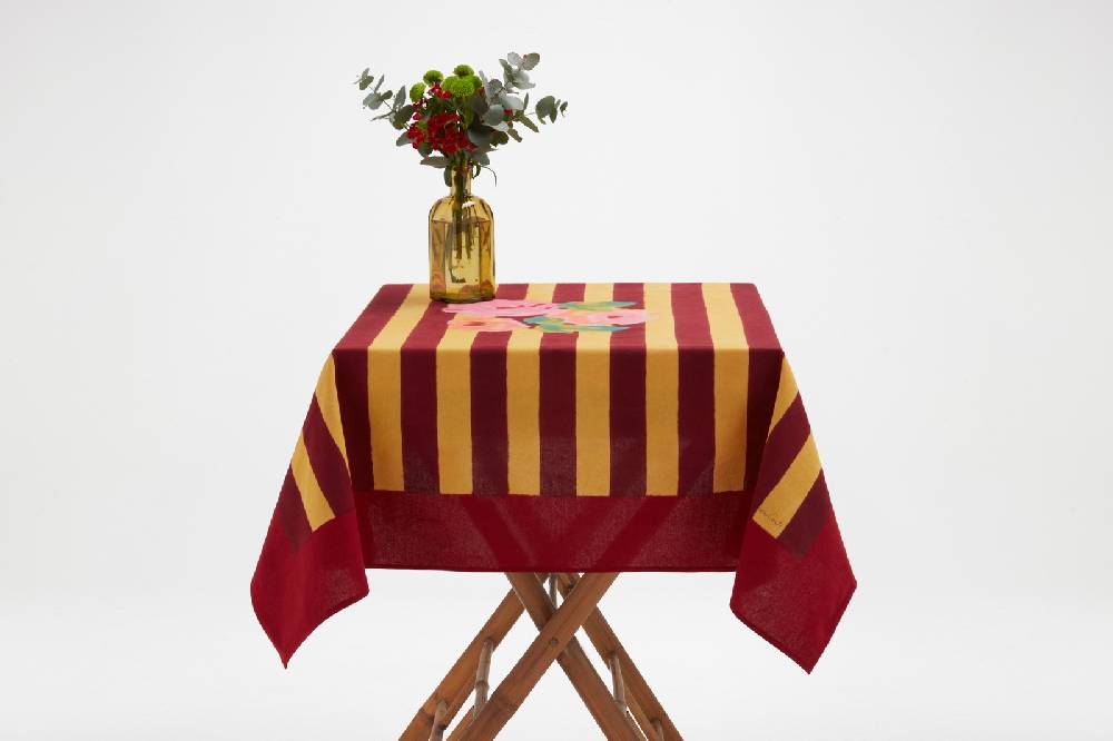 Lisa Corti telo cotone 110x110cm nizam stripes mustard maroon Offerte esclusive