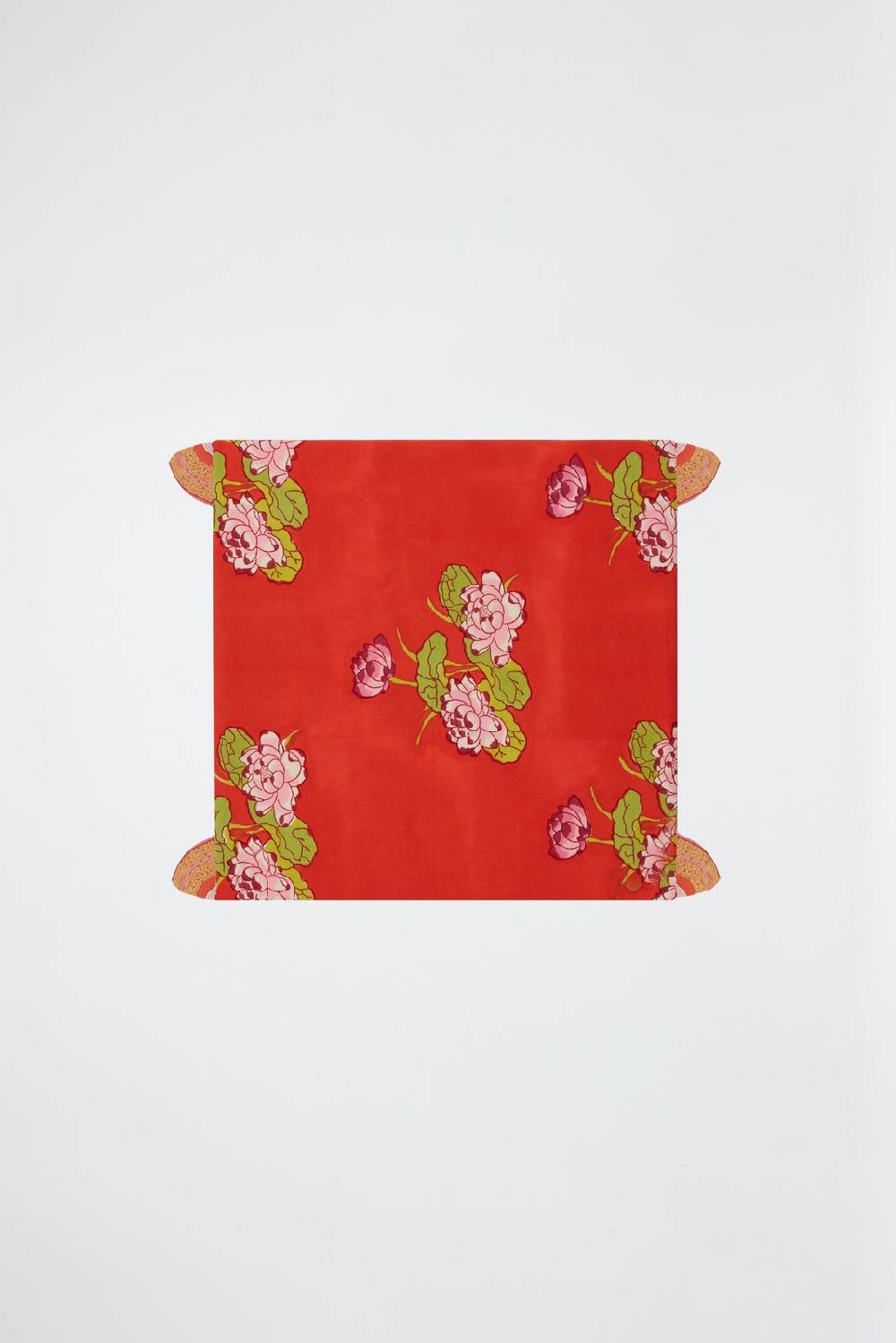 Lisa Corti telo cotone 110x110cm tea flower red orange Grandi sconti