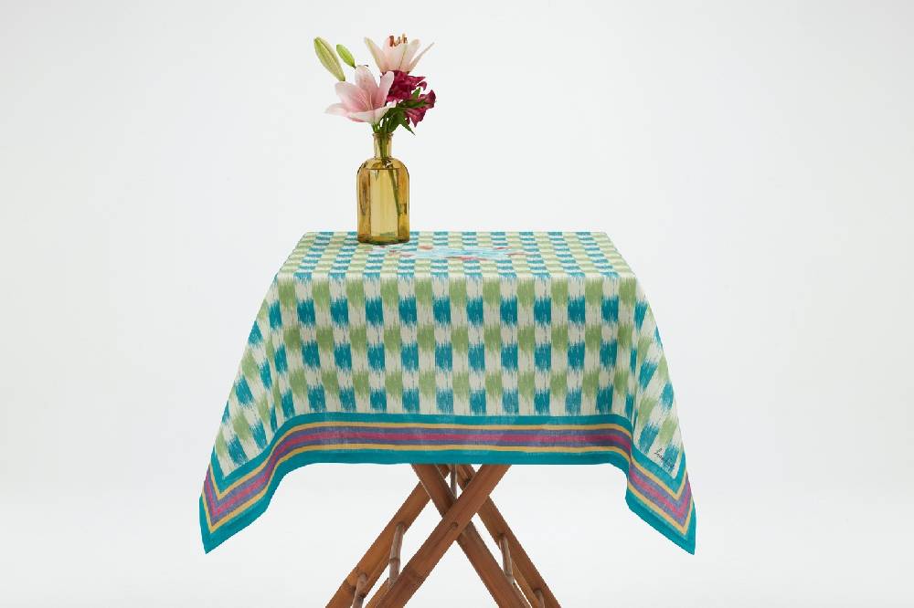 Lisa Corti telo lino 110x110cm veranda design peacock green Offerte stagionali