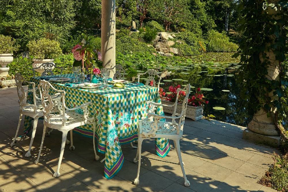 Lisa Corti telo lino 110x110cm veranda design peacock green Offerte stagionali