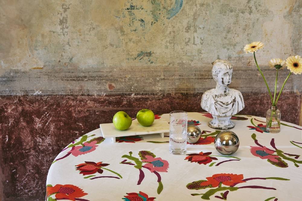 Lisa Corti telo lino 180x350cm japanese white red Comprare a buon mercato