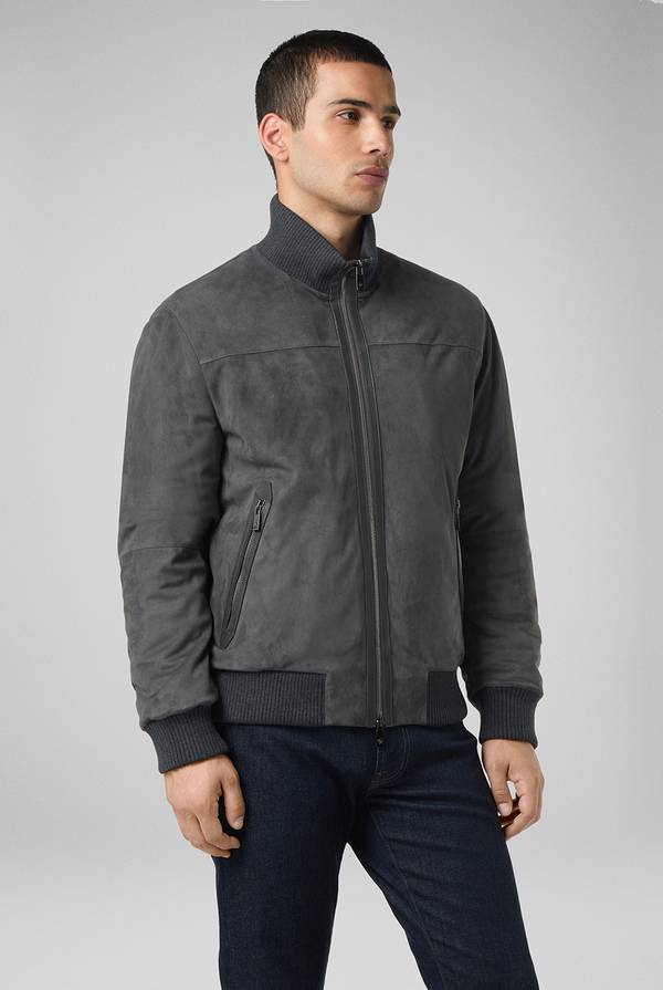 Pal Zileri Bomber in suede antracite con finiture in maglia Italia