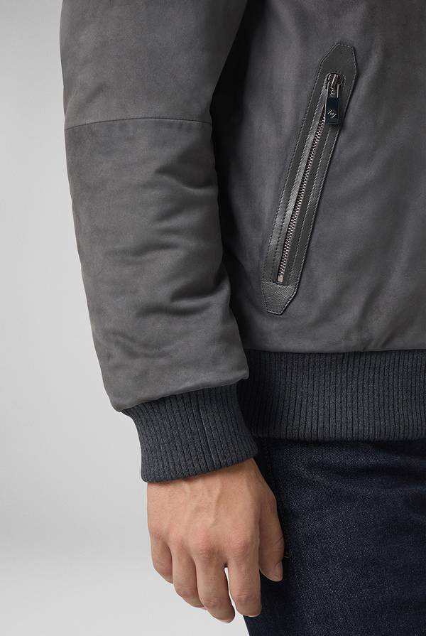 Pal Zileri Bomber in suede antracite con finiture in maglia Italia