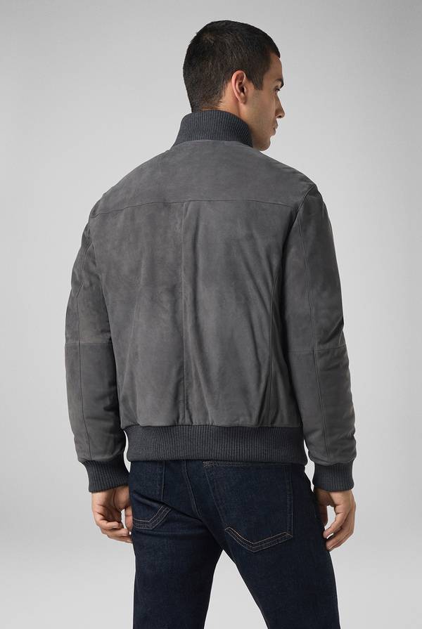 Pal Zileri Bomber in suede antracite con finiture in maglia Italia