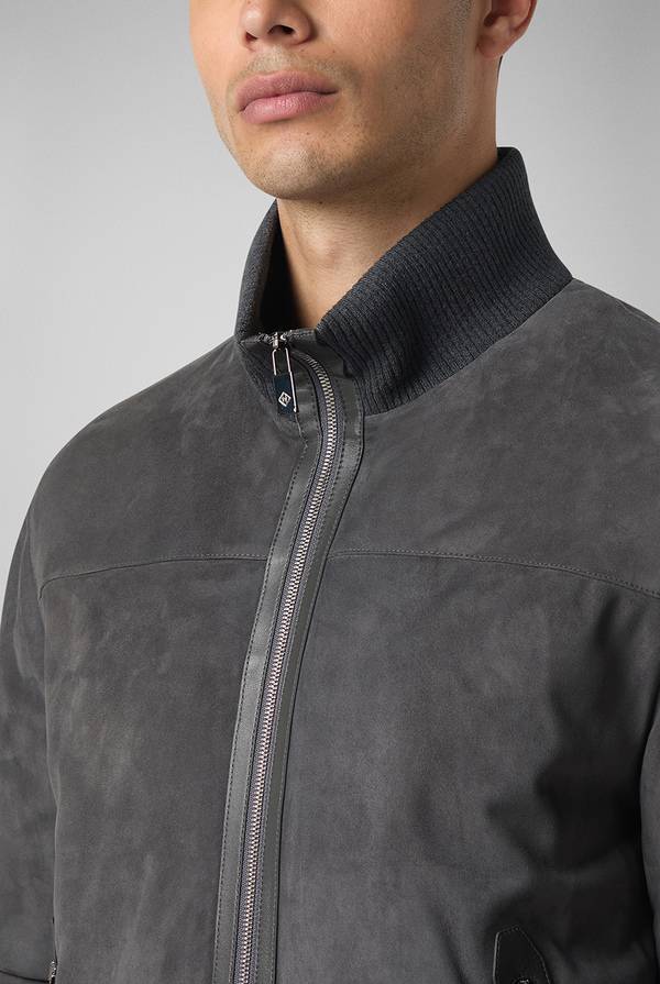 Pal Zileri Bomber in suede antracite con finiture in maglia Italia