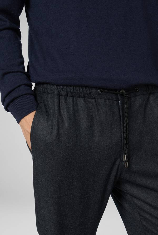 Pal Zileri Pantaloni in pura lana grigio antracite con coulisse regolabile Outlet