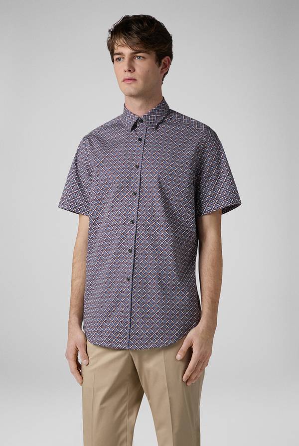 Pal Zileri Camicia bowling stampata nei toni dell'azzurro, bianco e bordeaux Vendite Flash