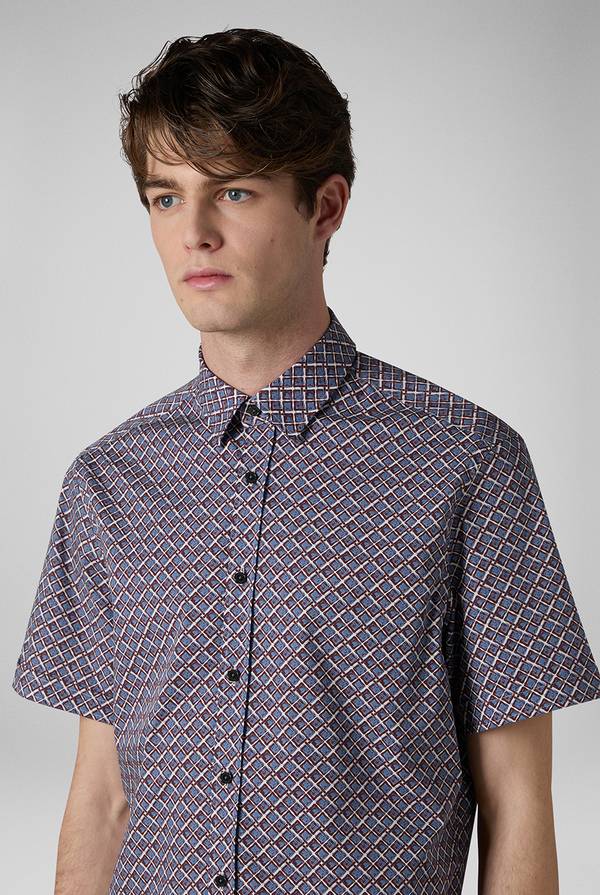 Pal Zileri Camicia bowling stampata nei toni dell'azzurro, bianco e bordeaux Vendite Flash