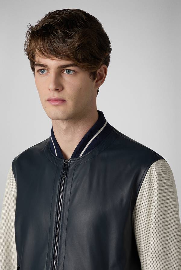 Pal Zileri Varsity Jacket in nappa bicolore blu e panna Spedizione Gratuita