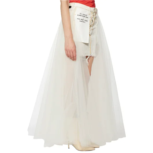 BEN TAVERNITI UNRAVEL GONNA LUNGA IN DENIM E TULLE Outlet