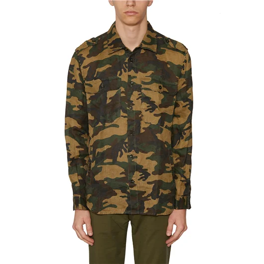 DANIELE ALESSANDRINI CAMICIA CAMOUFLAGE IN LINO Nuovo
