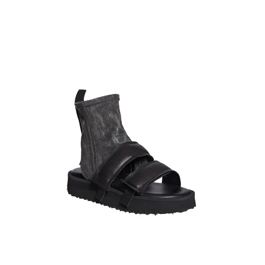 PURO SANDALO IN PELLE E DENIM Negozio online di fabbrica