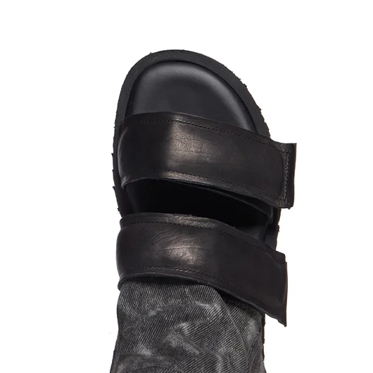 PURO SANDALO IN PELLE E DENIM Negozio online di fabbrica