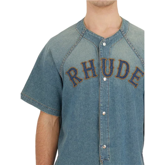 RHUDE CAMICIA BASEBALL IN DENIM Online