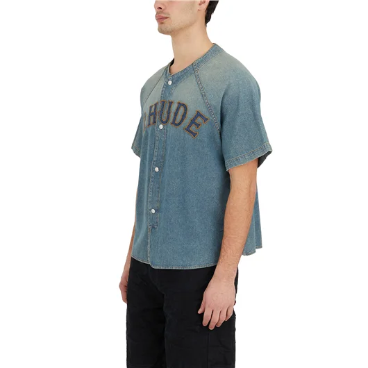 RHUDE CAMICIA BASEBALL IN DENIM Online