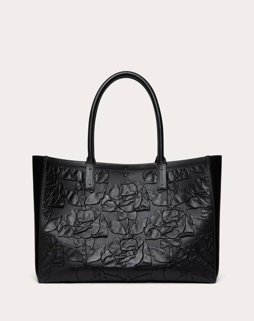 Red Valentino BORSA SHOPPING MEDIA VLOGO LOCKER TOTE IN PELLE CON ROSE RICAMATE Fino Al -60%