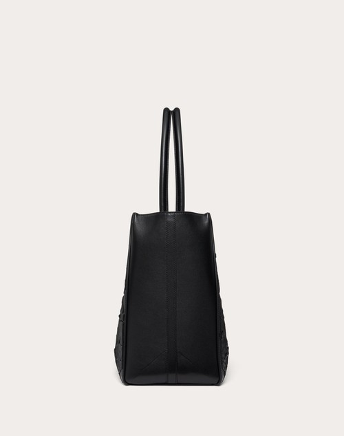 Red Valentino BORSA SHOPPING MEDIA VLOGO LOCKER TOTE IN PELLE CON ROSE RICAMATE Fino Al -60%