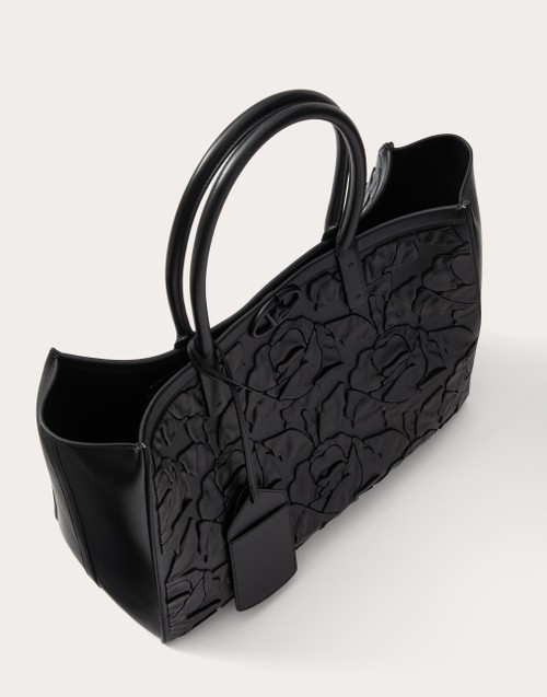 Red Valentino BORSA SHOPPING MEDIA VLOGO LOCKER TOTE IN PELLE CON ROSE RICAMATE Fino Al -60%