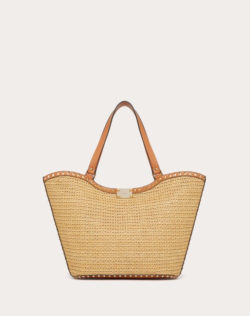 Red Valentino BORSA SHOPPING ROCKSTUD IN RAFIA INTRECCIATA Convenienza