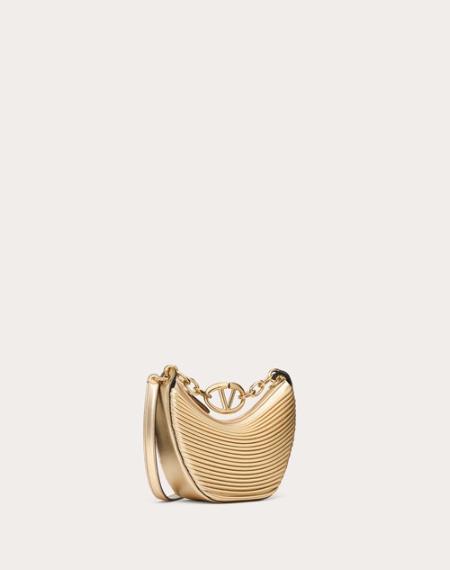 Red Valentino MINI HOBO VLOGO MOON BAG IN NAPPA LAVORATA METALLIZZATA CON CATENA Nuovo