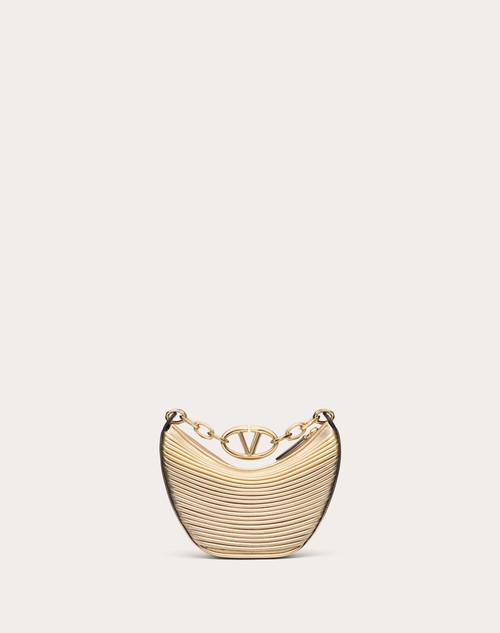 Red Valentino MINI HOBO VLOGO MOON BAG IN NAPPA LAVORATA METALLIZZATA CON CATENA Nuovo