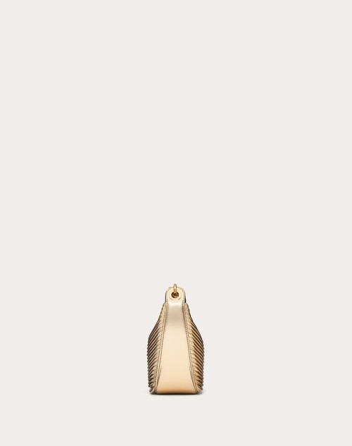 Red Valentino MINI HOBO VLOGO MOON BAG IN NAPPA LAVORATA METALLIZZATA CON CATENA Nuovo