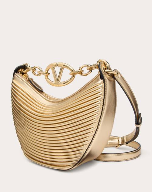 Red Valentino MINI HOBO VLOGO MOON BAG IN NAPPA LAVORATA METALLIZZATA CON CATENA Nuovo