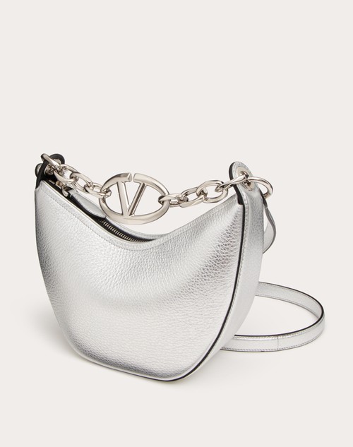 Red Valentino MINI HOBO VLOGO MOON BAG IN VITELLO GRANATO METALLIZZATO CON CATENA Qualità