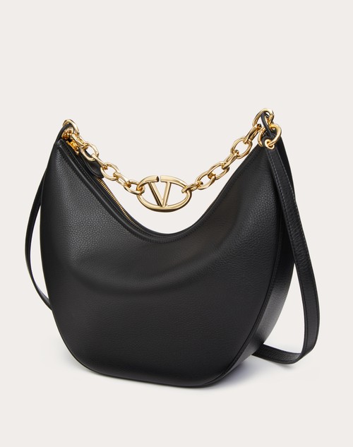 Red Valentino HOBO MEDIA VLOGO MOON BAG IN VITELLO GRANATO CON CATENA Consegna Veloce